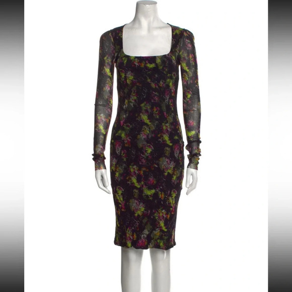 Vintage Jean Paul Gaultier Soleil Mesh Midi Dress, Black Floral, Size Med, NWT - Picture 2 of 7